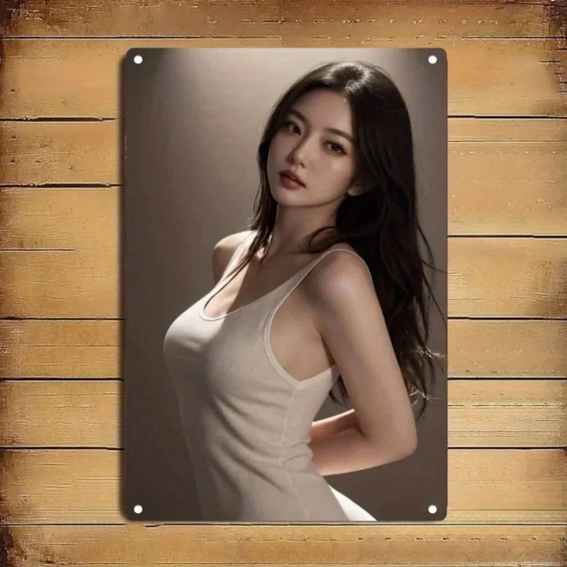 ديكور حائط ملصق من القصدير القديم، لوحة علامة معدنية - ملصق صورة أنثى أنيق بتصميم بسيط، متين I