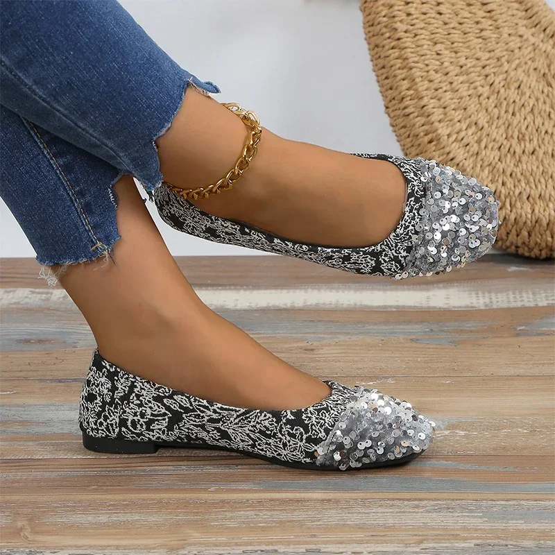 Bling Flats Women Shoes Summer Ballet Dance Sandals Designer Shallow Loafers Shoes 2024 New Comfort Walking Zapatillas De Mujer