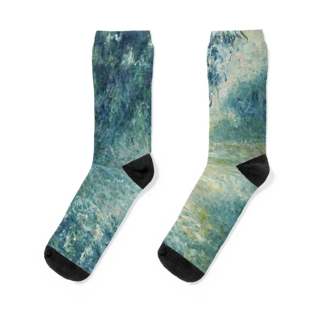 Claude Monet - Misty Morning on the Seine in Blue Socks men cotton high quality hip hop christmas stocking Woman Socks Men's