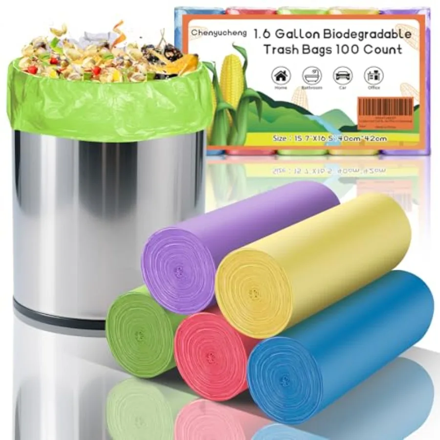 

1.6 Gallon Small Trash Bags For Bathroom - Colorful Mini Garbage Bags Fit 1.3-1.5Gal Biodegradable 100 Count 6 L Unscented Tiny
