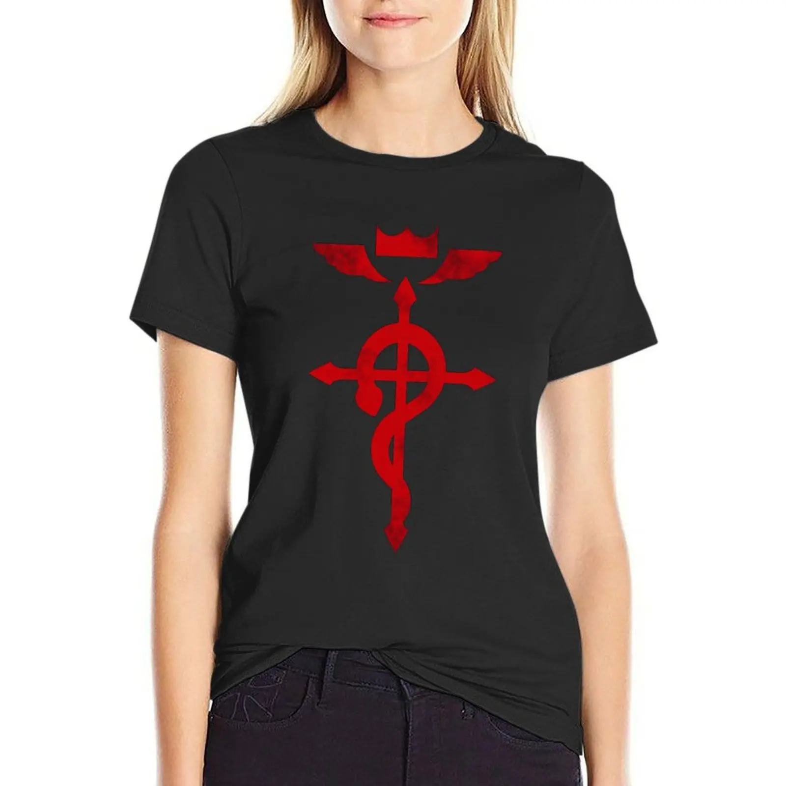 Fullmetal Alchemist Red Logo T-Shirt sports fans plain Women clothing