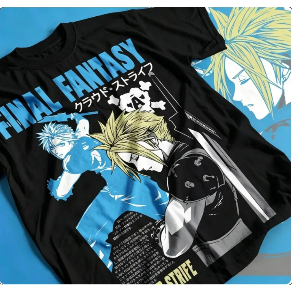 Final Fantasy VII Print Graphic Washed Cotton T‑shirt Unisex Oversized Trendy Loose Short Sleeve Harajuku Streetwear Casual Tops view 3
