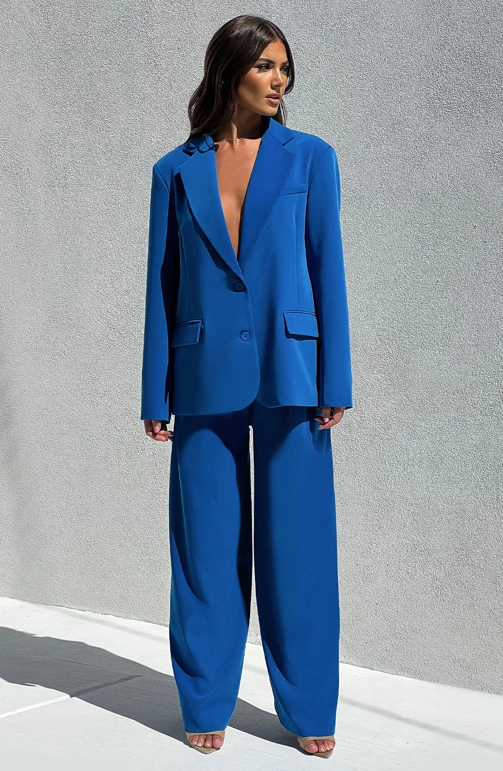 Royal Blue 2 Pieces Suit Set for Women Elegant Peaked Lapel Two Button Blazer Wedding Guest Outfit Office Lady Pants Set