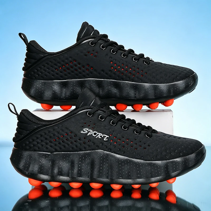

Men Woven Mesh Sneakers Summer Breathable Non-slip Thick Bottom Sports Shoes Comfort Massage Sole Casual Running Shoes