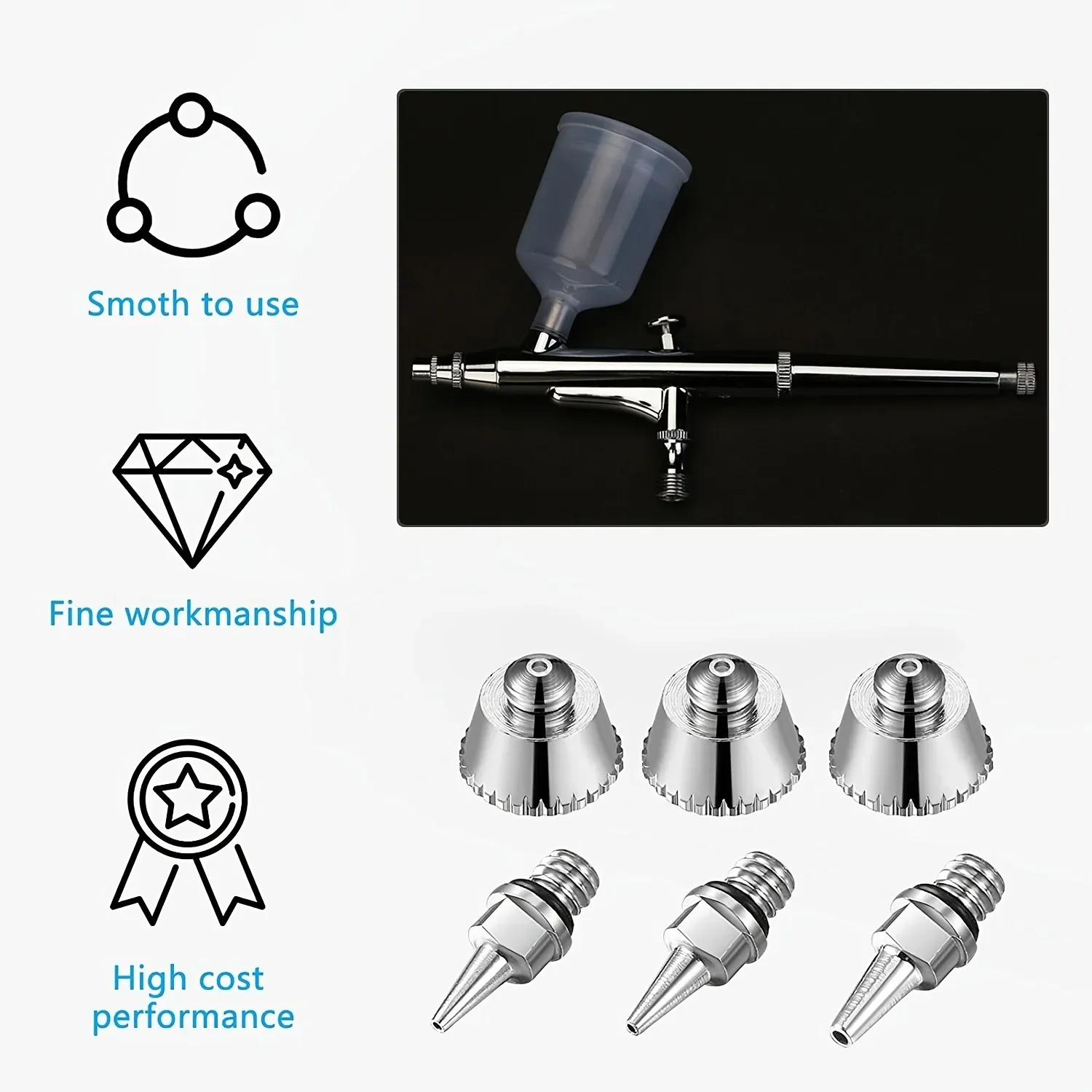 10-teiliges Airbrush-Düsen- und Nadelkappen-Set mit Schraubenschlüssel, Ersatzteile für Spritzpistolen, 0,2 mm, 0,3 mm, 0,5 mm – Detail 6