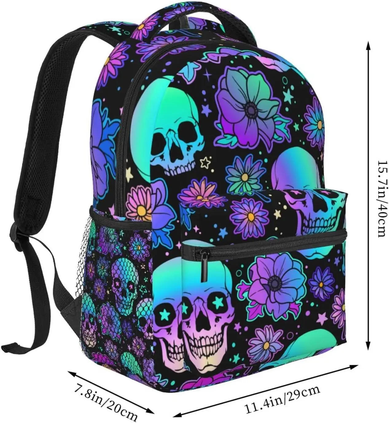 Bright Human Skulls And Flowers Pattern Stylish Casual Backpack Purse   Laptop Backpacks Pockets Computer Daypack For Work