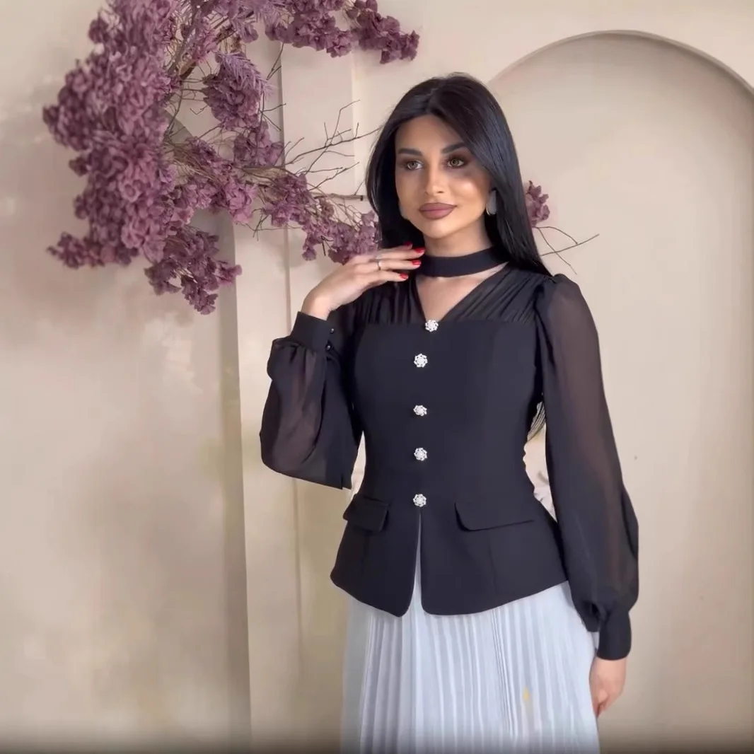 

2026 Spring Suit With Buttoned Mesh Patchwork Long Skirt Formal Set Long Dress Robe Abaya Ramadan Dubai Luxury Islam Elegant