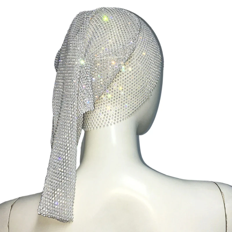 Damen Voll-Strass-Mesh-Kopftuch Funkelnder Kristall-Langschwanz-Kopfwickel Elastische Glitzernde Kopfbedeckung für Party, Club und Abendveranstaltungen – Detail 12