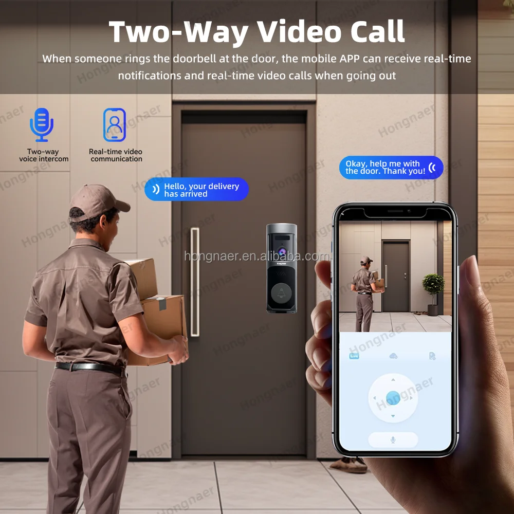 2MP WiFi casa intercomunicador con batería timbre de puerta inteligente timbre cámara ICam365 WiFi timbre de vídeo inalámbrico inteligente
