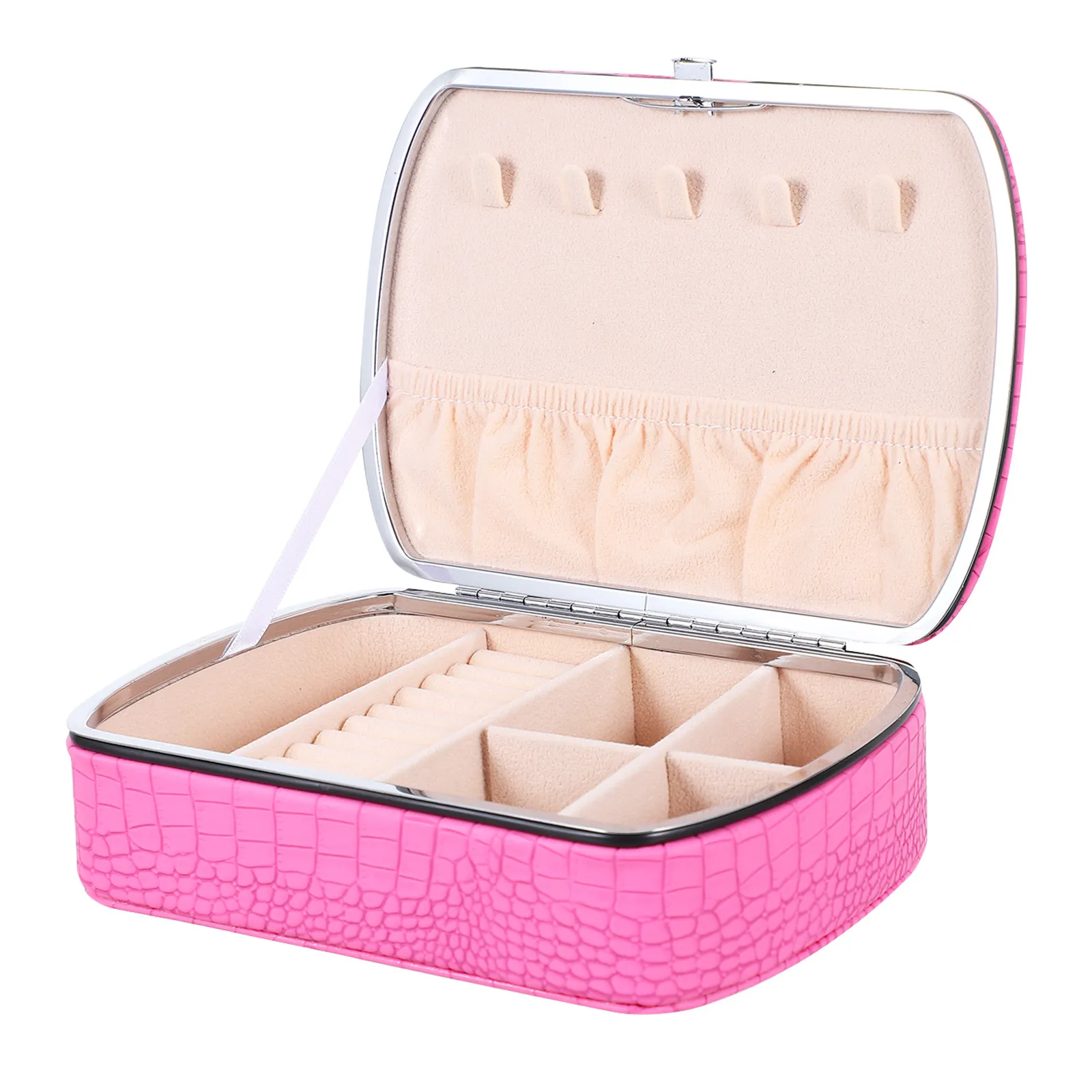

1Pcs Jewelry Storage Organizer PU Necklace Earring Ring Case Large Capacity Alligator Pattern Jewelry Container Portable Storage