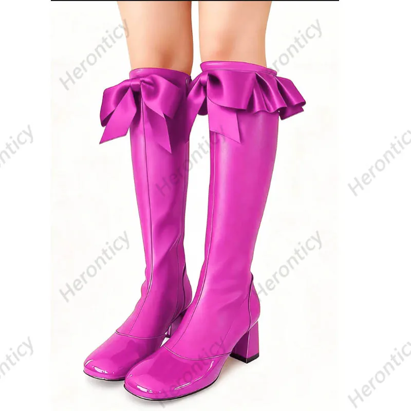 Heronticy Handmade Black Handcrafted Knee-High Leather Boots Women's Gothic Victorian Boots with Large Bow Decoration Size 5-15 - view 3