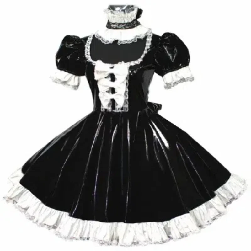 

French Gothic Adult Sexy Crossdressing Sissy Girls Short Skirt Lolita Punk Crossdresser Party PVC Dress Role Playing Costume