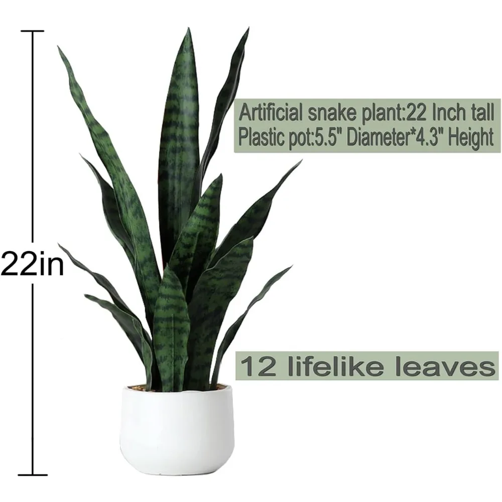 Beebel Artificial Snake Plant 22 Inch Fake Sansevieria Fake Agave Potted Plants Plastic Greenery for Home Garden Office Store