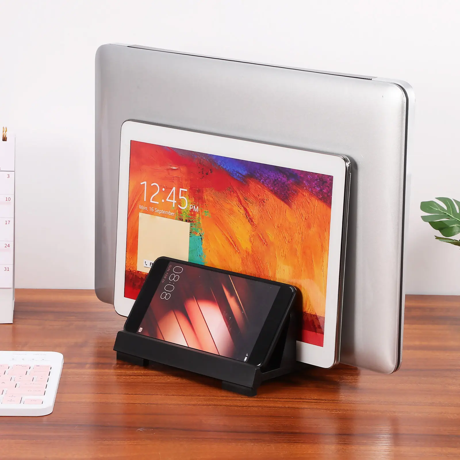 

Adjustable Laptop Vertical Stand with Dual Slots Padded Protection Nonslip Bottom for Laptop Tablet Phone Desktop Organizer