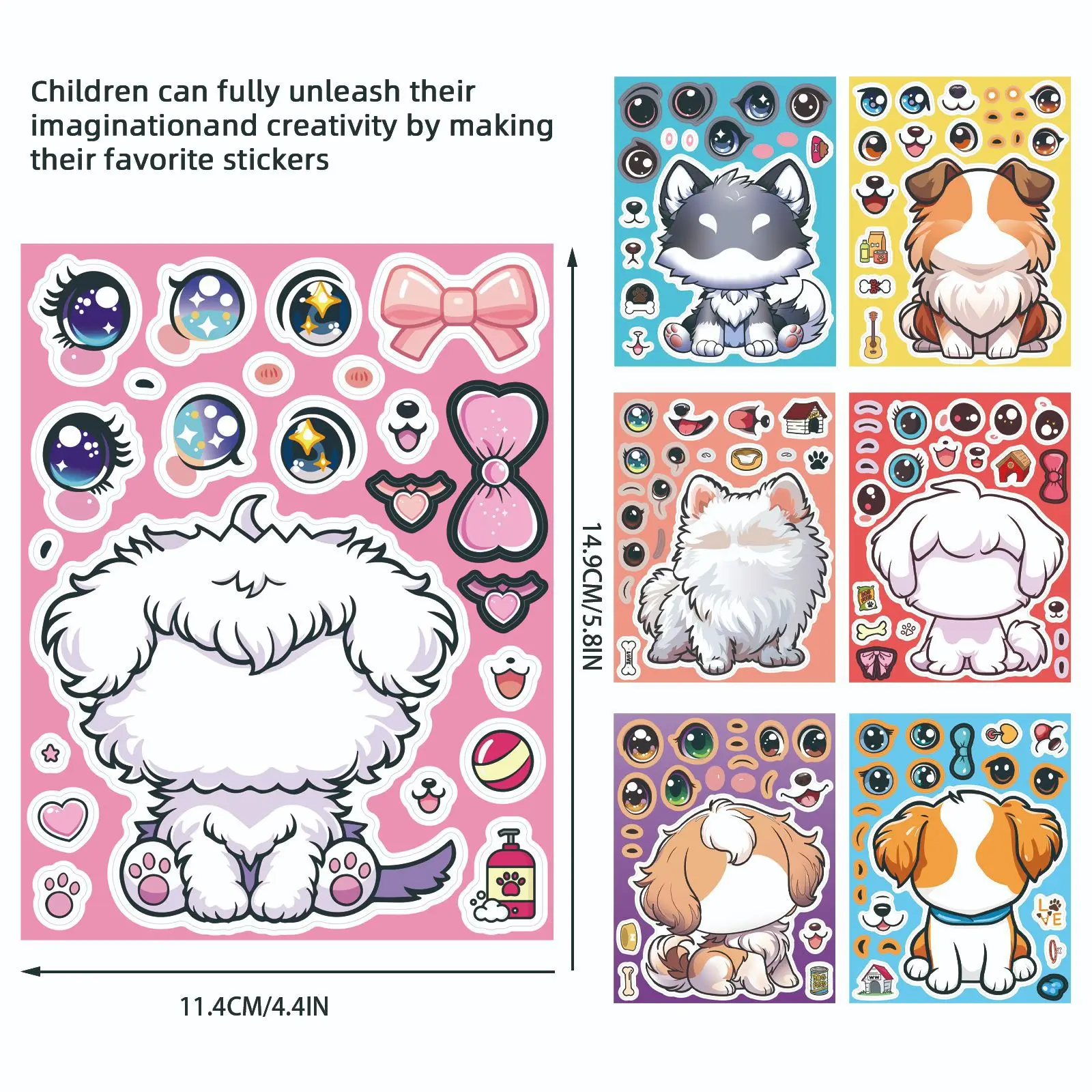 

8/16Sheets Cartoon Puppy Puzzle Cute Dog Make a Face Sticker Doodle Decal Children's Toy Gifts for Water Cup Scrapbook Guitar