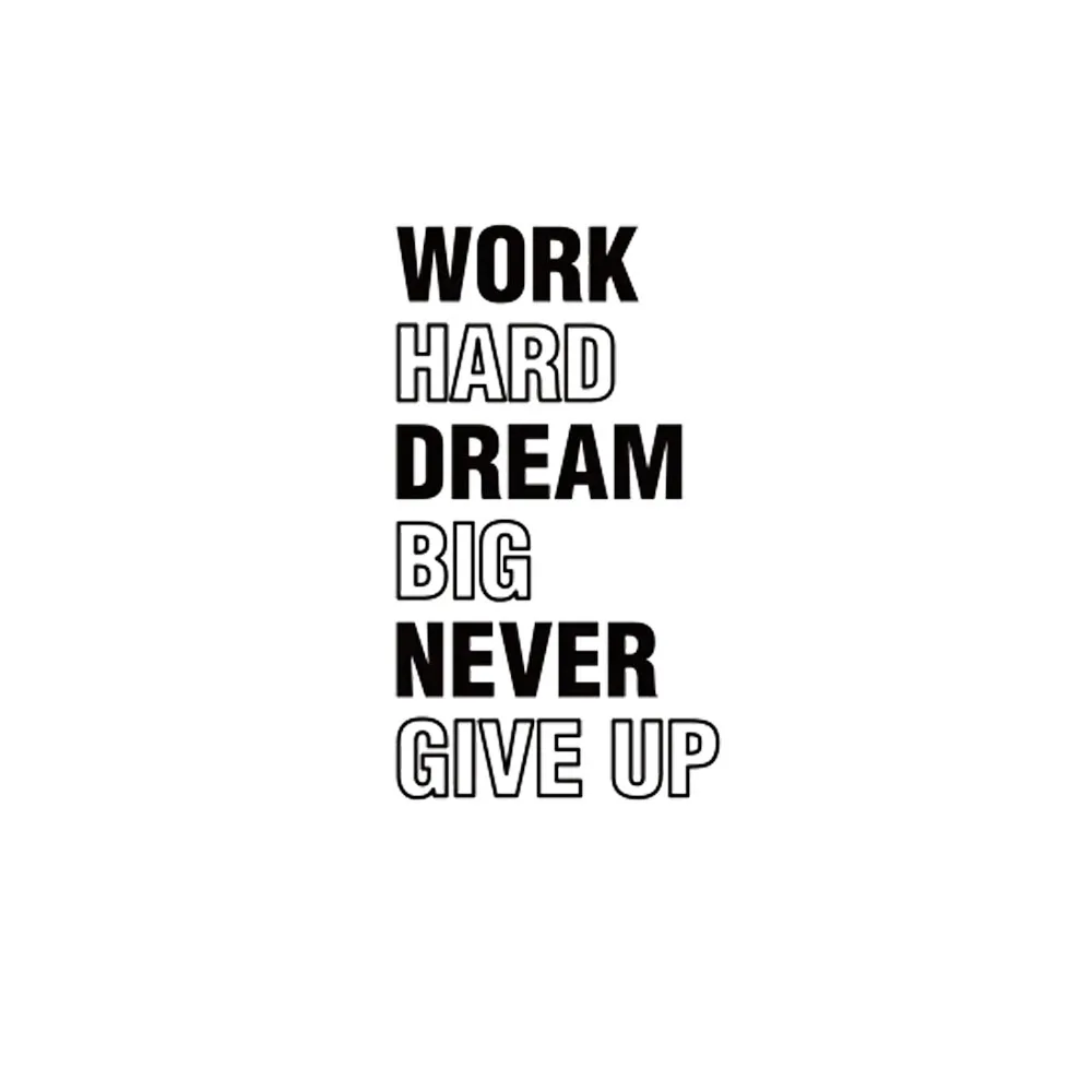 Inspiring Quotes Wall Stickers Work Hard Dream Big Never Give Up Office Art Murals Vinyl Wall Decals Home Decor