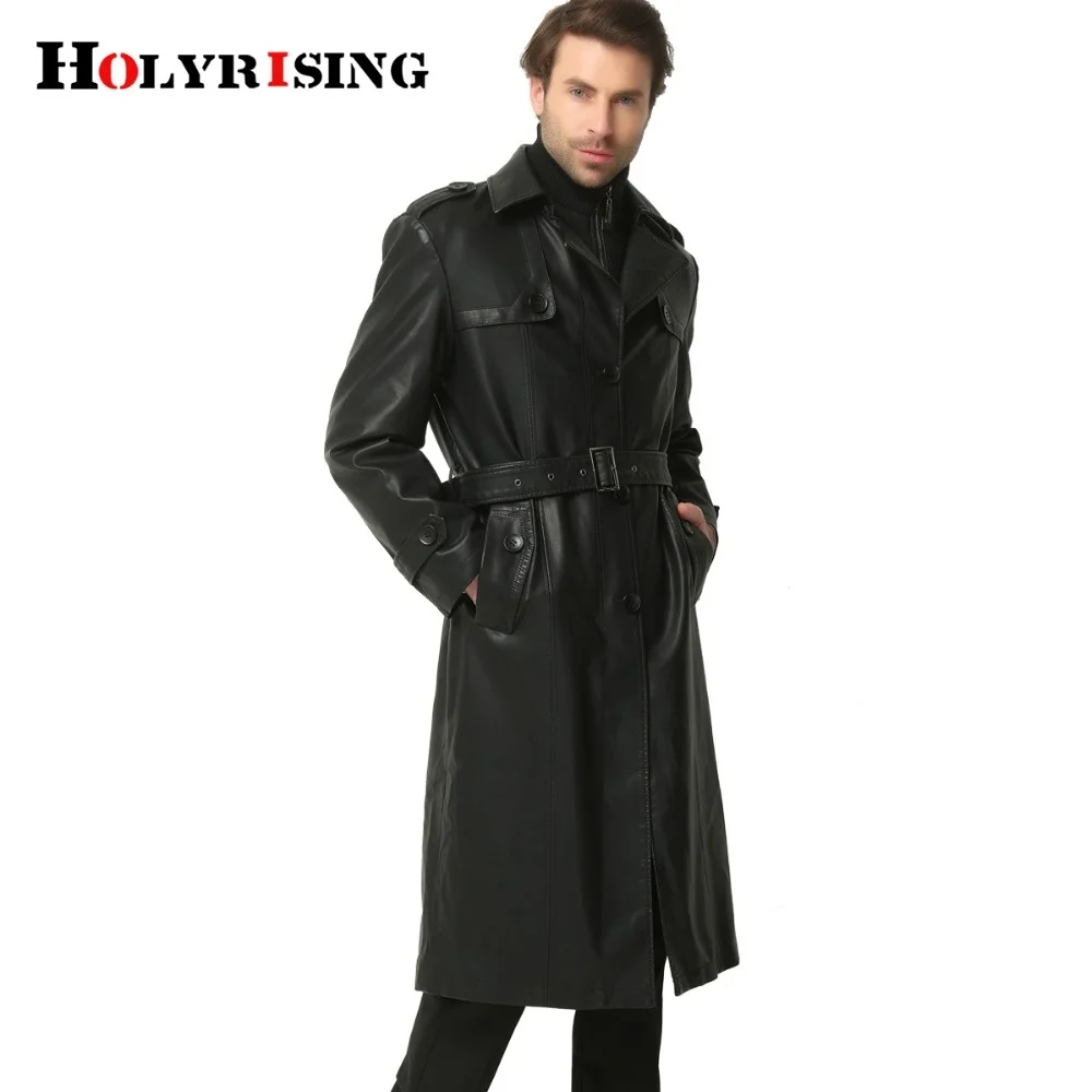 HOLYRISING Jackets Man Male Coat Formal Pu Leather Winter Trench Men's Long 17407 Hot Sale