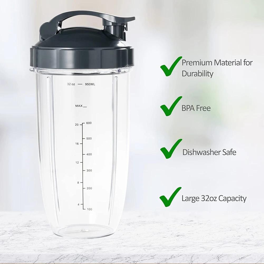 

P4-7 шт., чашки для блендера Nutribullet и сменный набор лезвий, огромная чашка на 32 унции, совместимая с комплектом блендера Nutribullet 600 Вт/900 Вт