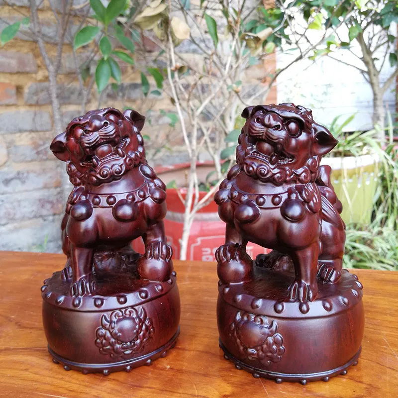 Blackwood Station Drum Lion Ornaments Opening And Housewarming New Home Wooden Craftwork Lucky Lion Ornaments