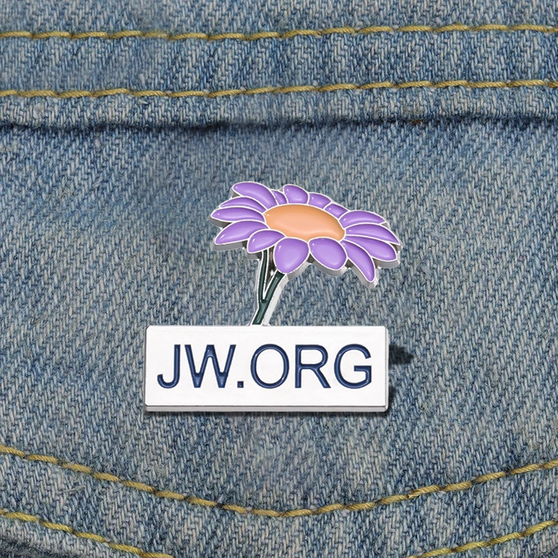 Purple Daisy Enamel Pins Custom JW.ORG Jesus Brooches Lapel Badges Cartoon Flower Jewelry Gift for Kids Friends