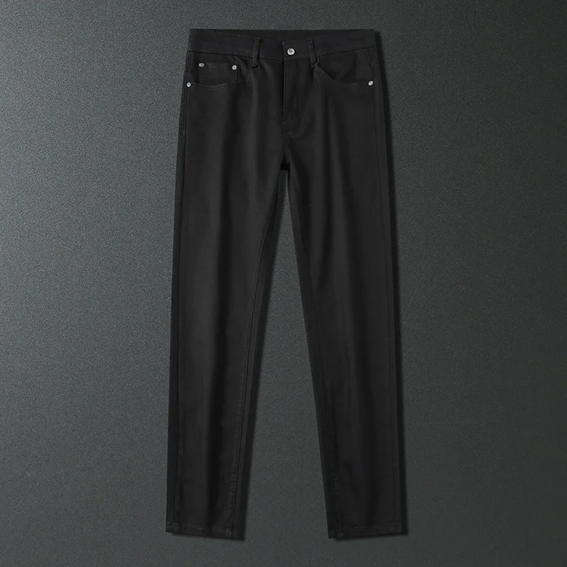 Pure Black Jeans Men's Classic Simple Daily Office Shopping Leisure Stretch Pencil Pants Anti-Fading Smart Trousers