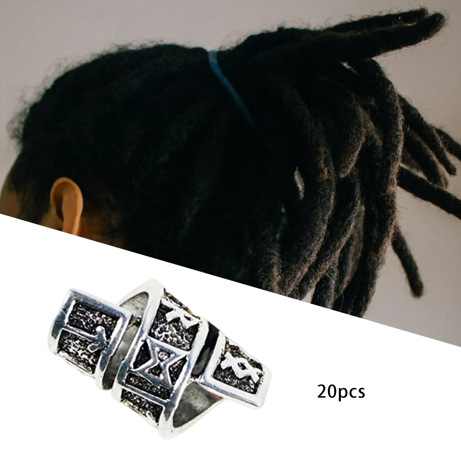 Anneaux de cheveux en alliage, 20 pièces, perles de barbe argent antique, Runes spirales, Dreadlocks, pour Bracelet pendentif, bijoux de tresse de cheveux