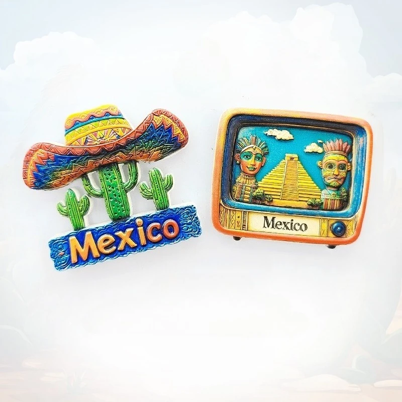 

Mexican Cactus & TV Fridge Magnet - 3D Colorful Souvenir Retro Pop Culture Decor Unique Latin America Gift with Strong Magnet