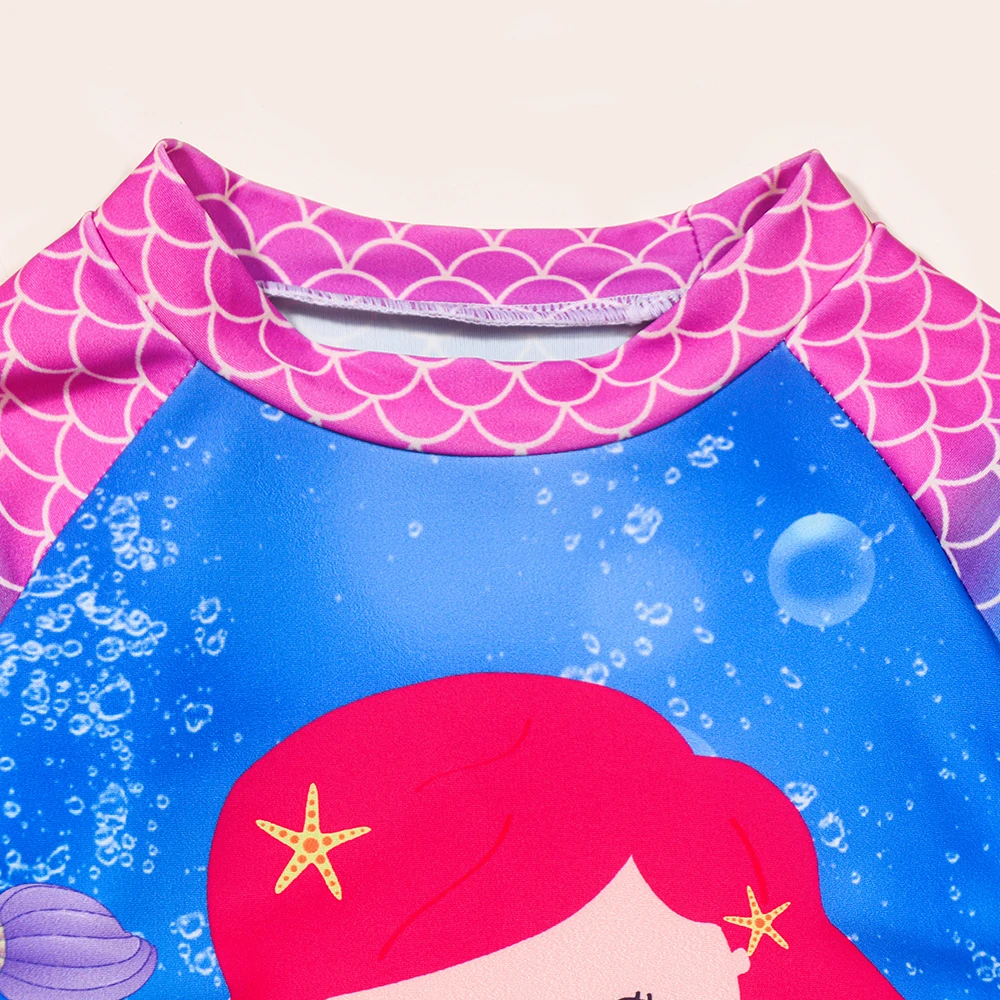 Toddler Girls Rashguard Two Pieces Swimsuit Set Kids Cartoon Long Sleeve Bathing Suits Tankini Sets Swimwear for Swimming Child