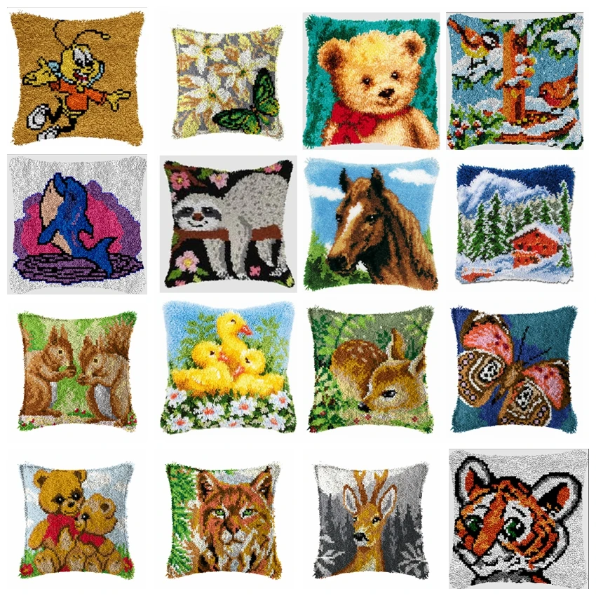 

Outdoor Animal Latch Hook Kit Knot Pillow Package Cartoon Embroidery Latch Hook Kit Cushion Pillowcase Kussen Set For Needlework