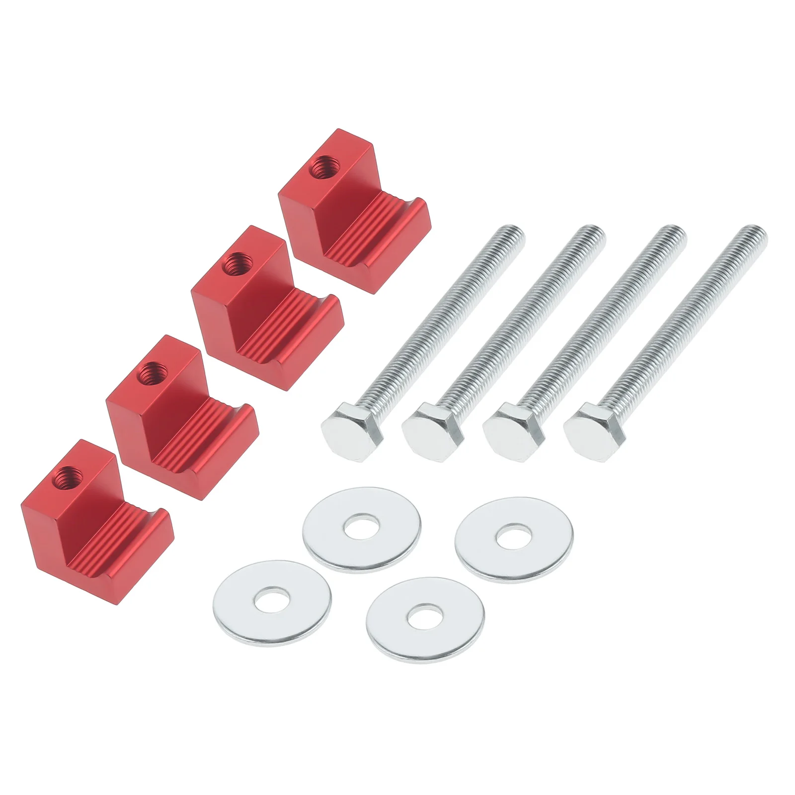 4Pcs/set Red Pickup/Truck Universal Fit Mounting Toolbox Tie Downs Kit Aluminum Alloy J Hooks Crossover Screws and Washers