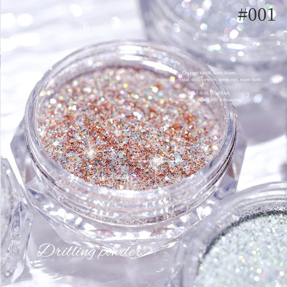 6/8Pcs Reflective Crystal Diamond Nail Art Powder Holographic Glitter  Micro Drill Chrome Pigment Sparkly Manicure Decorations *