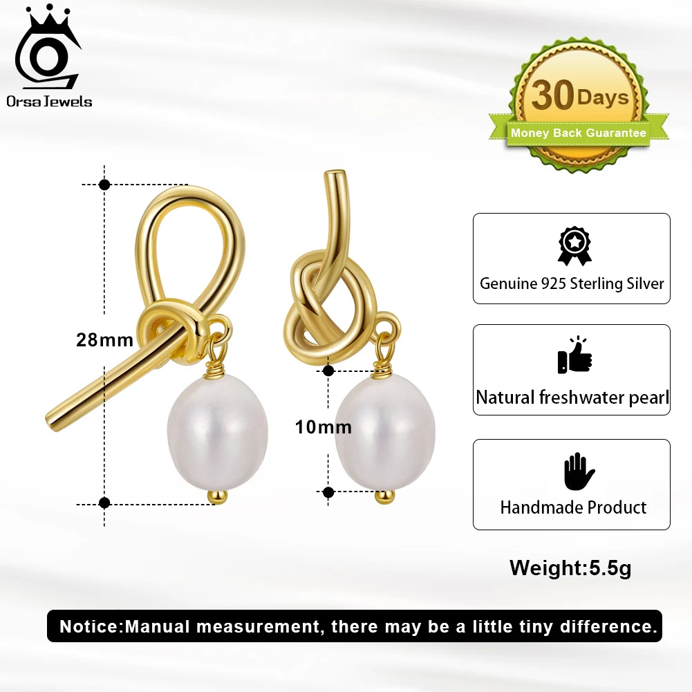 ORSA JEWELS Unique 925 Sterling Silver Pearl Earrings for Women 14K Gold 10mm Baroque Pearl Drop Earrings Vintage Jewelry GPE45