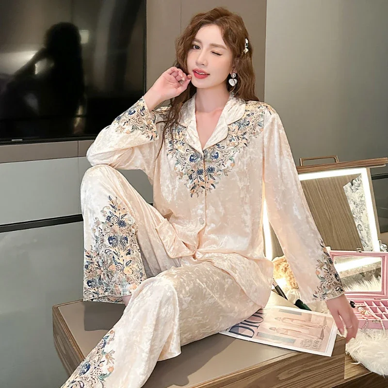 Nightgown Female Canary Advanced Sense Autumn Winter Small Fragrance Network Red Explosive Home Clothing Spring and Autumn Set