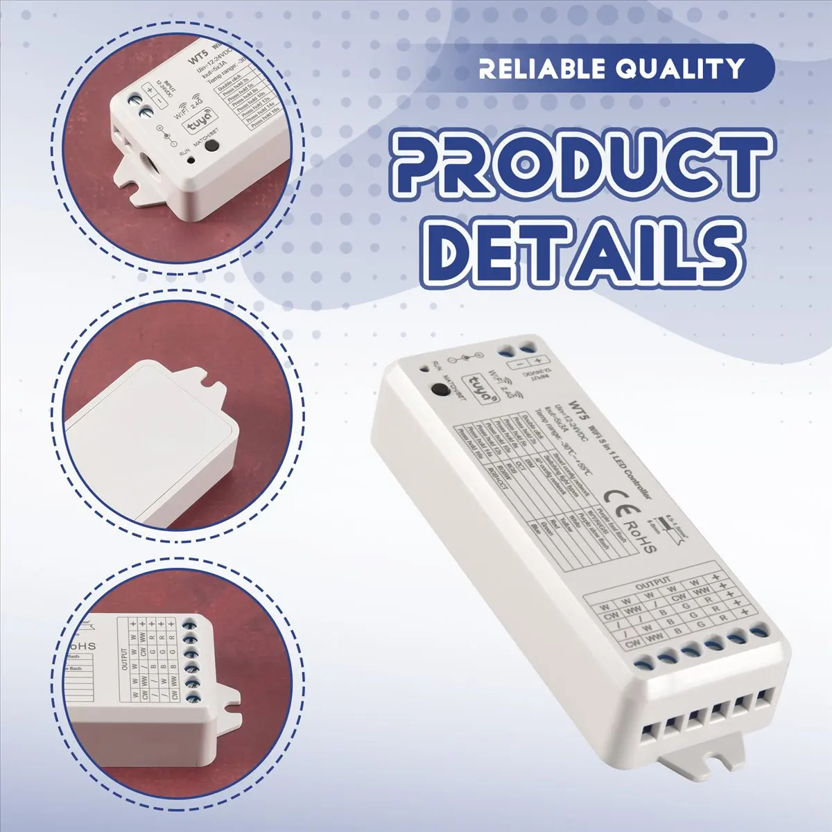 L63A Tuya LED Controller 5 in 1 Dimmer CCT RGB RGBW RGBWW RGBCCT Strip Smart Life Wifi 2.4G Remote Controller 12-24V WT5