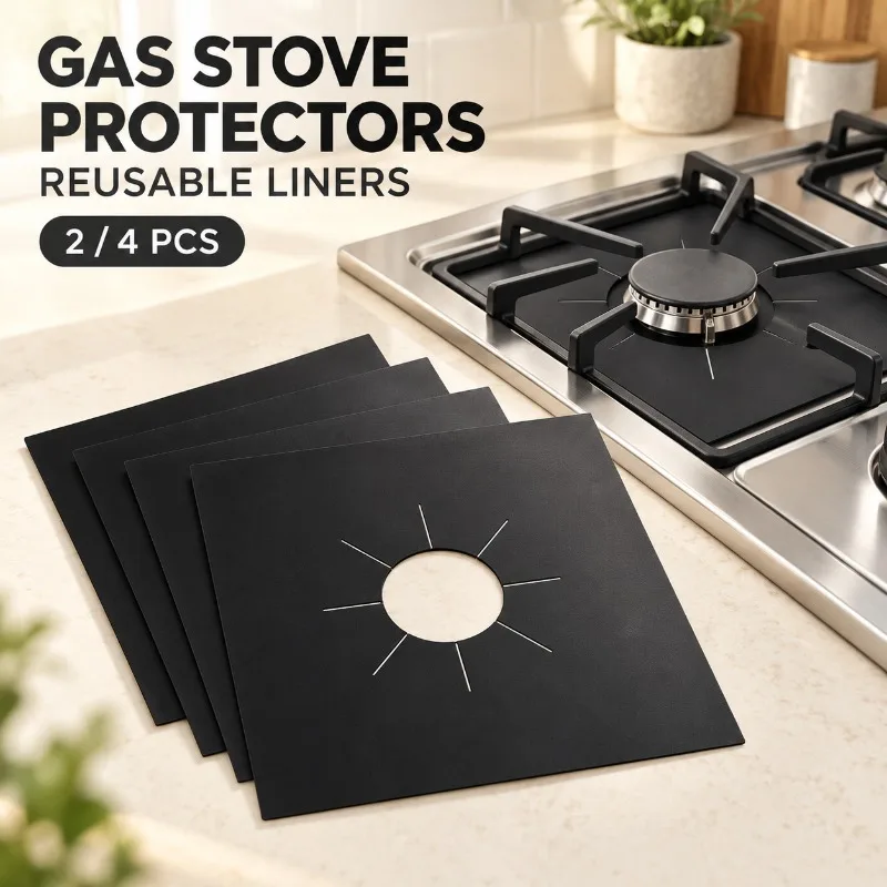2/4PCS Gas Stove Burner Covers Black Silver Reusable Stove Protector Liners Kitchen Cleaning Pads for Gas Cooker Accessories