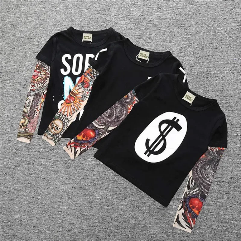 Girls T-Shirt Long Sleeve Cotton Kids Casual Clothes Children Cartoon Tattoo Print T Shirt Toddler Girls Tops Long Sleeves Boys