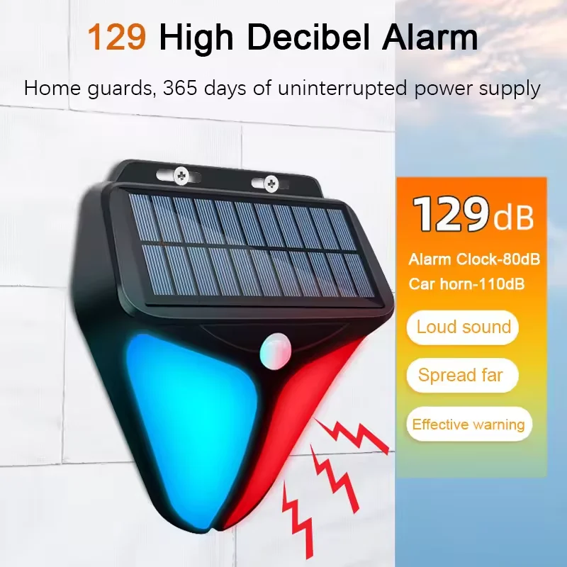 Outdoor Solar Alarms Light 4 Mode Motion Sensor Sound And Light Warning Wall Lights Waterproof Flash Alarm Siren Security System