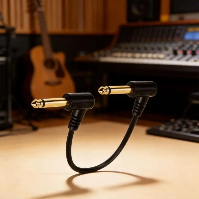 R53C 6.35 mm Sound Cord with Two Angled End Parts for Guitar, Sound Desk, Stage Speaker, and Rack Side Route Task Use