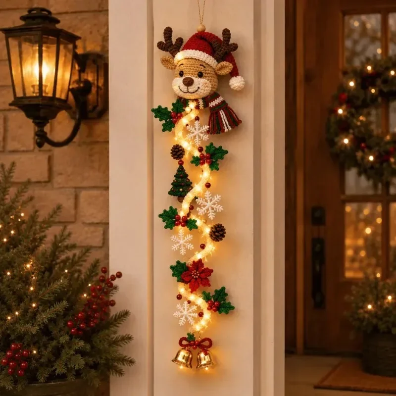 Weihnachtlicher Türhänger, LED-Leuchtend, Handgefertigt, Gehäkelter Weihnachtsmann, Weihnachtsbaum, Glocken-Ornament, Heimdekoration, Wanddekoration, Haustür, Navidad, Neujahrsdekoration – Detail 4