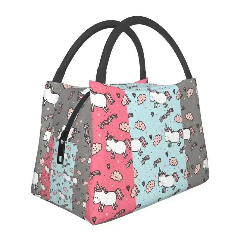 Doodle Unicorns Pattern Insulated Lunch Tote Bag for Women Resuable Thermal Cooler Bento Box Hospital Office