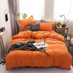 Winter new Solid orange color bedding set  flat bed sheet duvet cover pillowcase queen full single