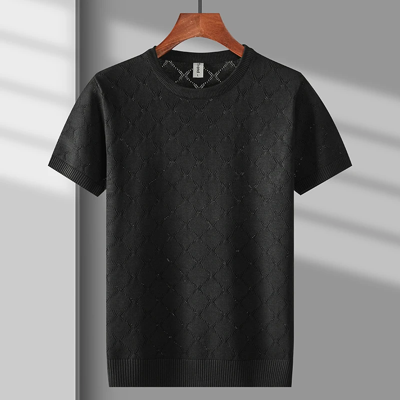 سترة رجالية محبوكة عالية المرونة بأكمام قصيرة بلوفرات رائعة للخريف جودة ناعمة مريحة منقوشة غير رسمية Sueters De Hombre #3