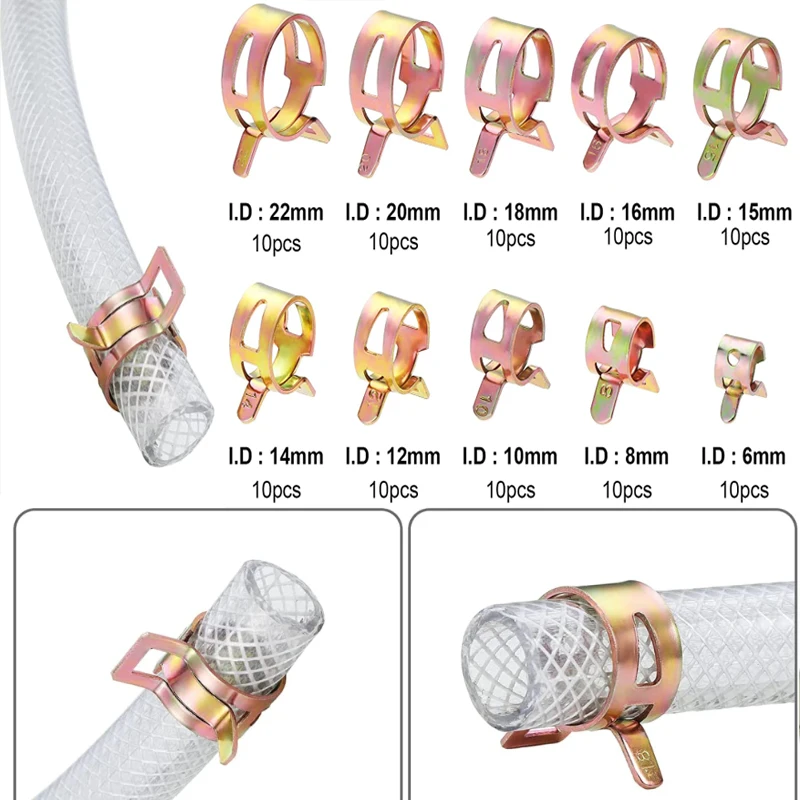 10 PCS Hose Clamp Pipe Clamp Hose Clips Hose Clamp Motorcycle Reusable Optional Clamp 5mm--22mm