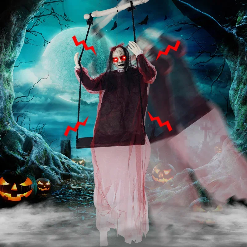 

Creepy Halloween Hanging Ghost Swing Girl Prop, Purple Ghost With Red Eyes For Horror Scene Decoration