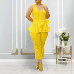 2024 New Casual Solid Color 2 Piece Set Women Work Business Two Piece Outfit Sleeve Tank Tops Pants Suit Women 2 Piece Sets