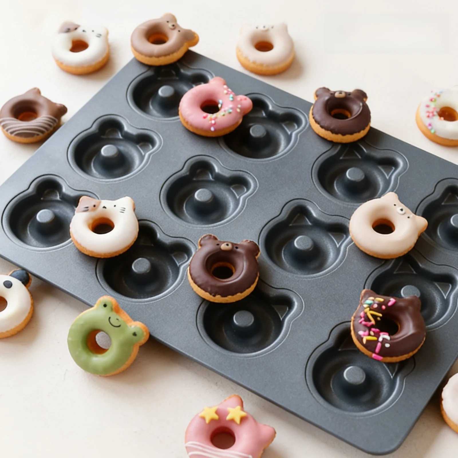 

Cartoon Baking Tray 2-Cavi Panda Donut Cake Bread Baking Household FLcotta Non-Sti Carbon Steel Kitchen Cooking Tools