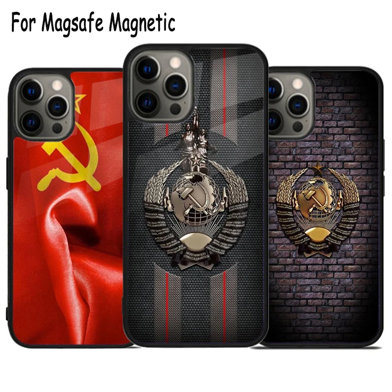 Soviet Union USSR Flag Wireless Charge Magsafe Phone Case For iPhone 15 16 14 13 11 12 Pro Max Plus Magnetic Bumper Cover