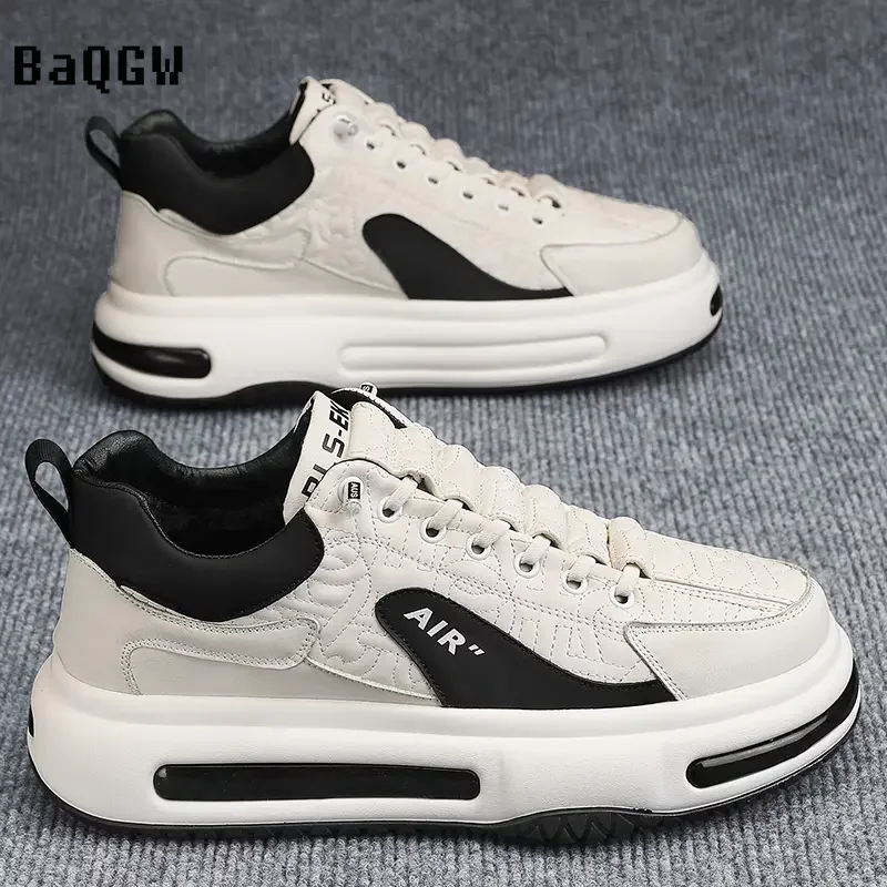 Chunky Sneakers Casual Men Spring Summer Board Shoes Fashion Leather Height Increased Flat Platform Sports Running Shoes