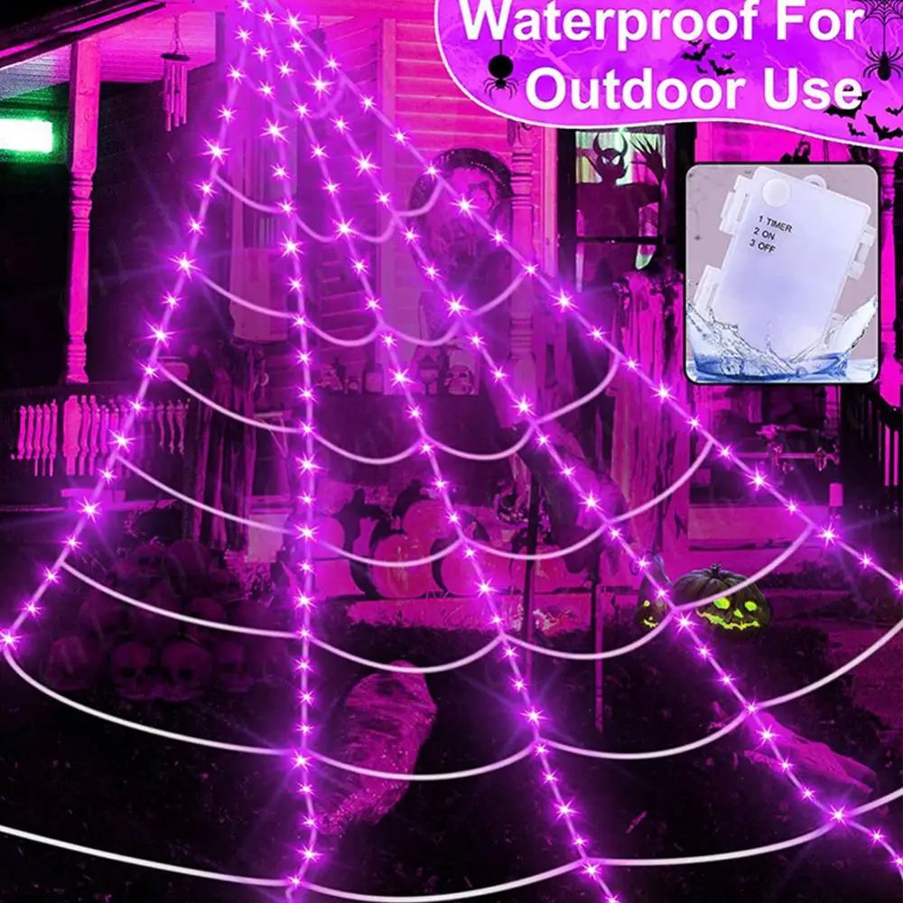 Waterproof LED Spider Web 20pcs Small Spider Ghost Head Halloween Decoration Garden LED Luminous String Lights Party Accessories