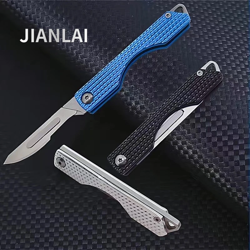 New Mini Stainless Steel Folding Scalpel, Medical Folding Knife, Outdoor Unpacking Pocket Knife, with 10 Replaceable Blades